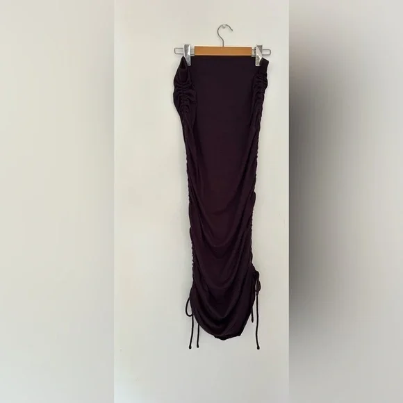 Aritzia Wilfred Free Savita Side Tie Ruched Skirt purple plum medium dress - Picture 5 of 6